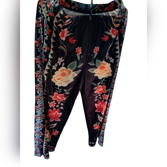 NWOT Palazzo Wide Leg Retro Colorful Floral Drawstring Pants - Picture 9 of 11